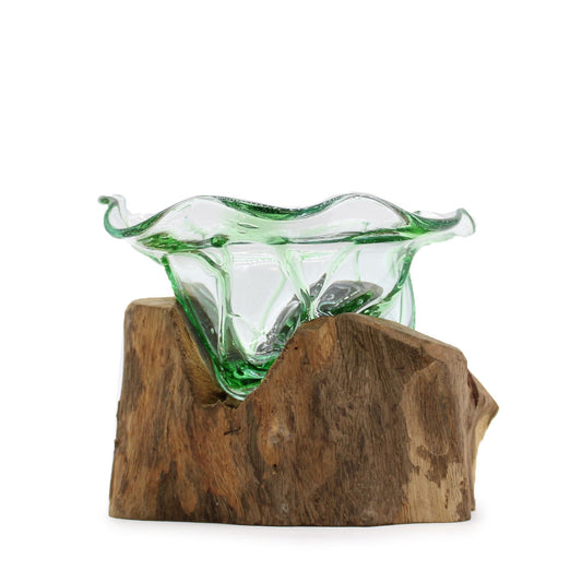 Recycled Beer Bottles - Large Fancy Sweet Bowl on Wood - Luna Panther