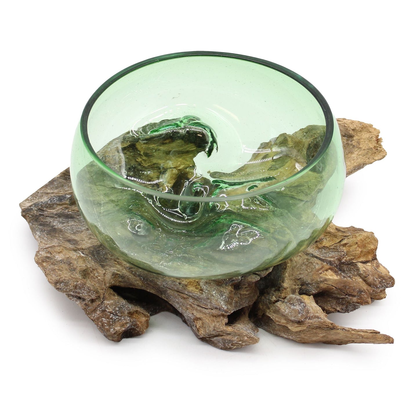 Recycled Beer Bottles - Large Wide Bowl on Wood - Luna Panther