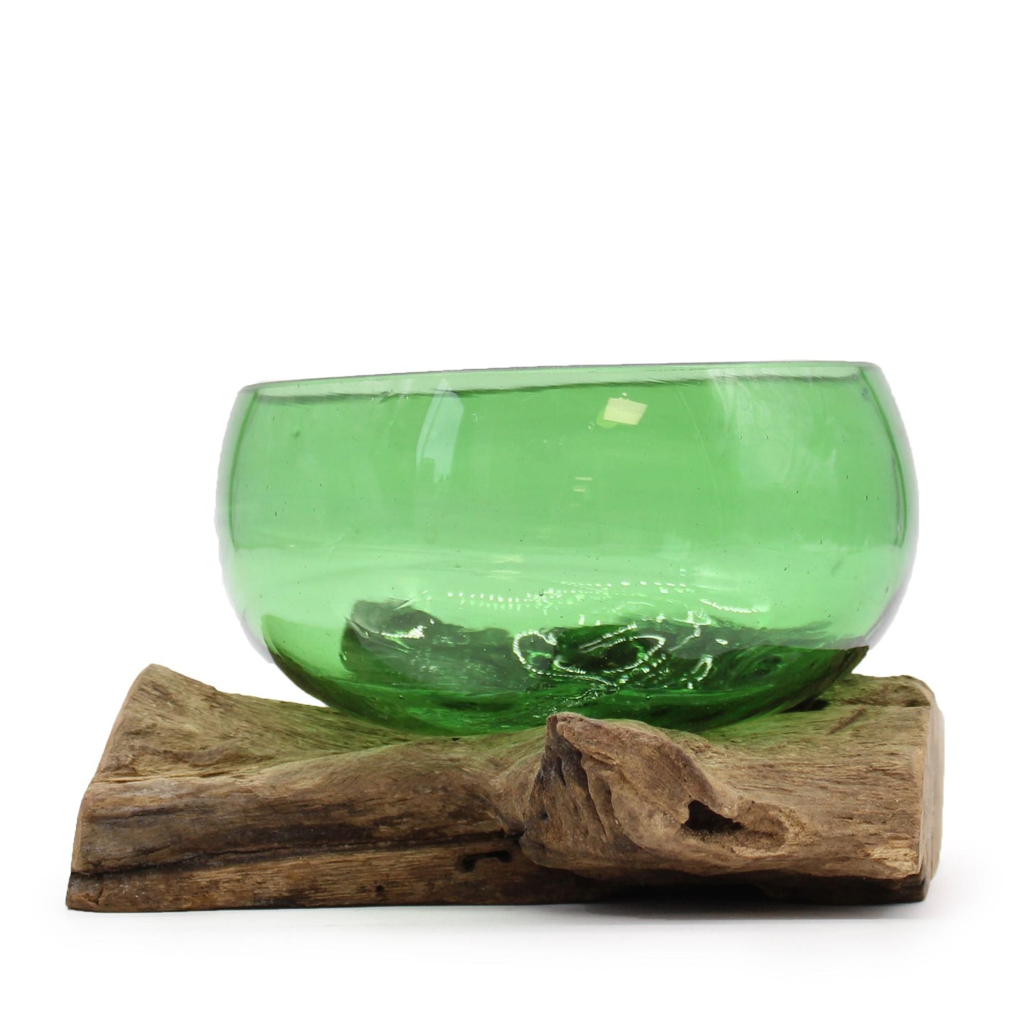 Recycled Beer Bottles - Wide Bowl on Wood - Luna Panther
