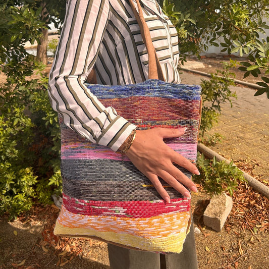 Polished Recycled Big Rug Bag - Shades of Lavender featuring natural patterning and unique variations - Luna Panther