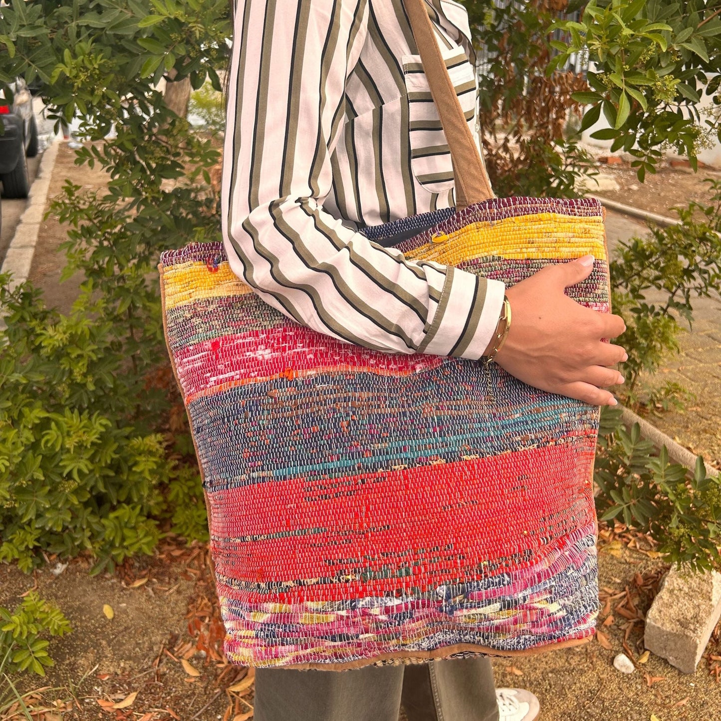 Polished Recycled Big Rug Bag - Shades of Pink featuring natural patterning and unique variations - Luna Panther