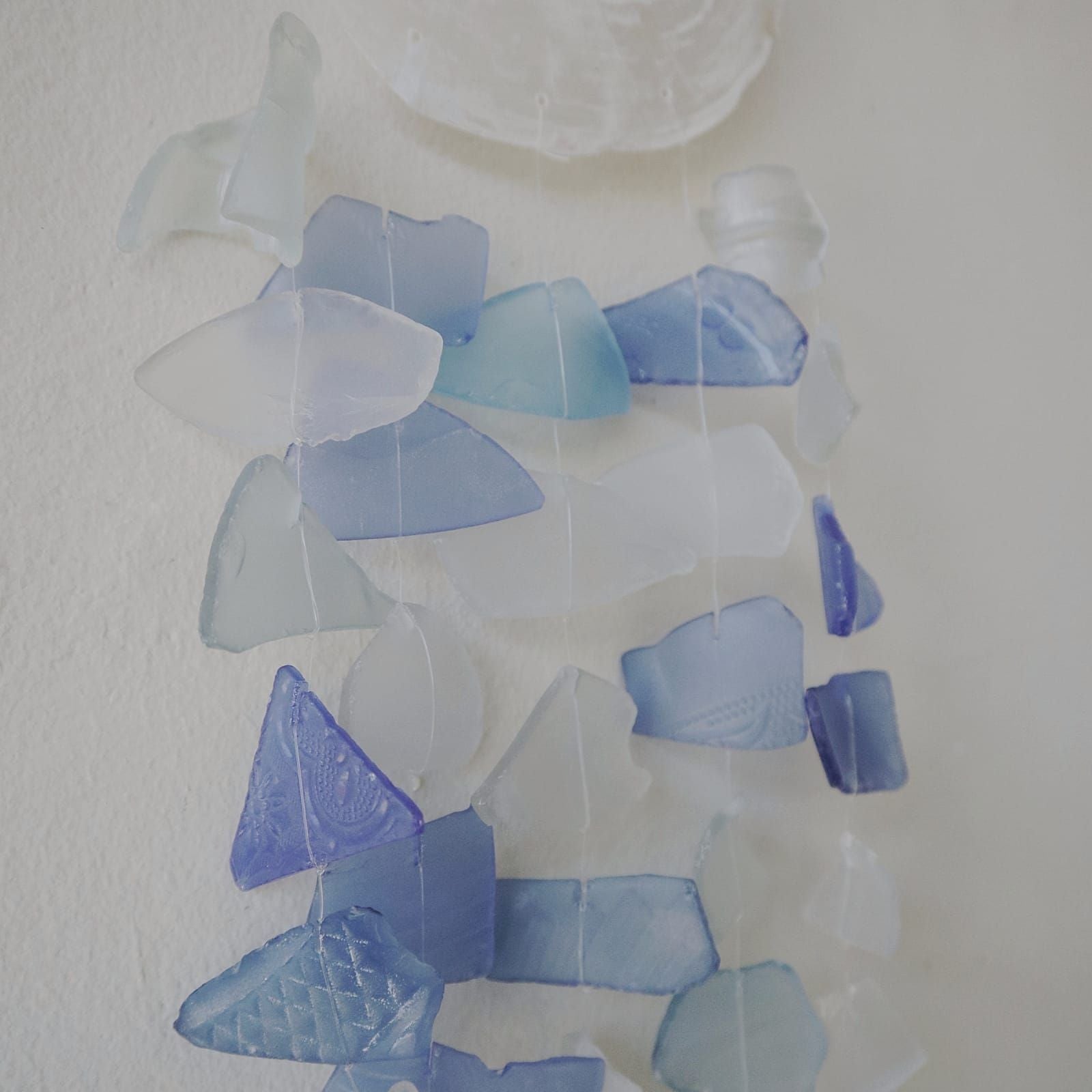 Recycled Glass Wind Chime - Copis & Glass Drop - Blue & White Glass - Luna Panther