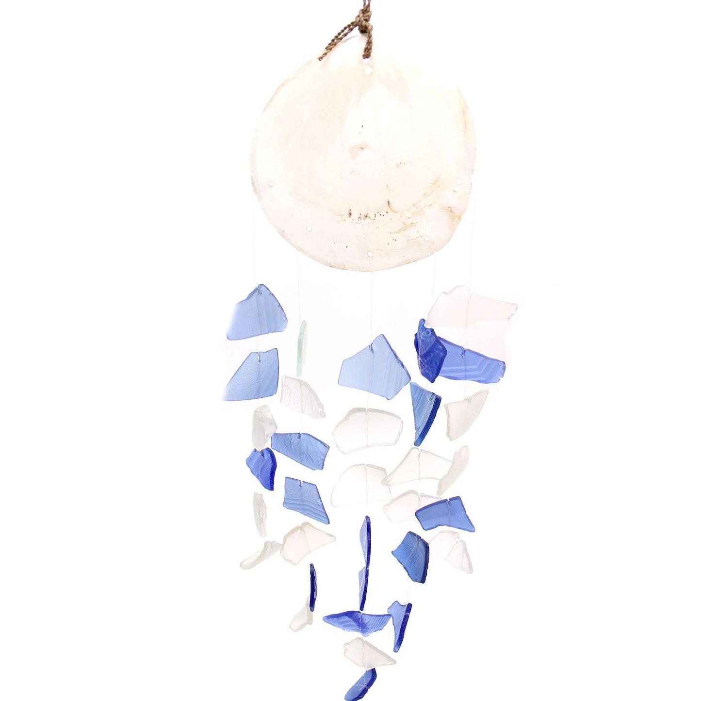 Recycled Glass Wind Chime - Copis & Glass Drop - Blue & White Glass - Luna Panther