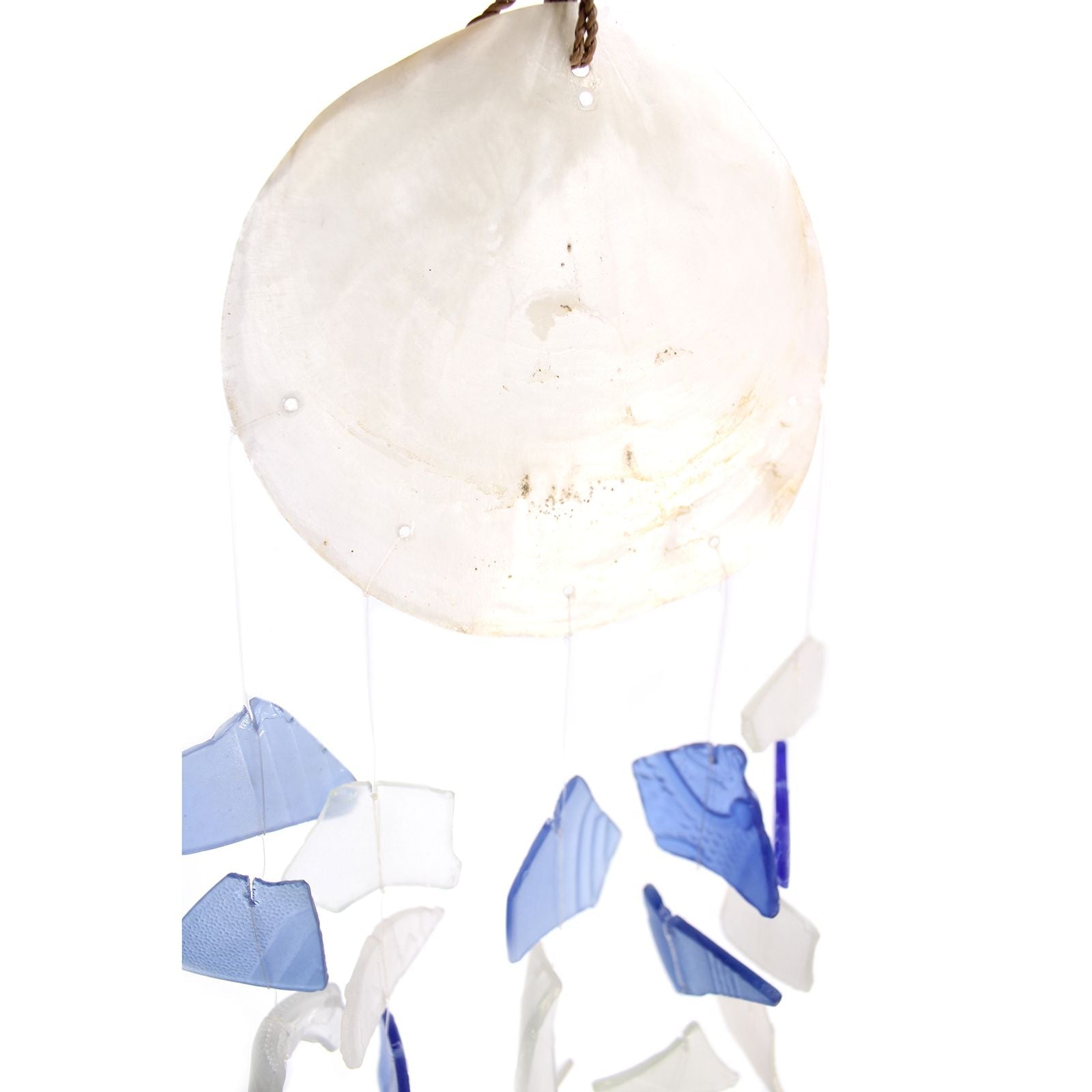 Recycled Glass Wind Chime - Copis & Glass Drop - Blue & White Glass - Luna Panther