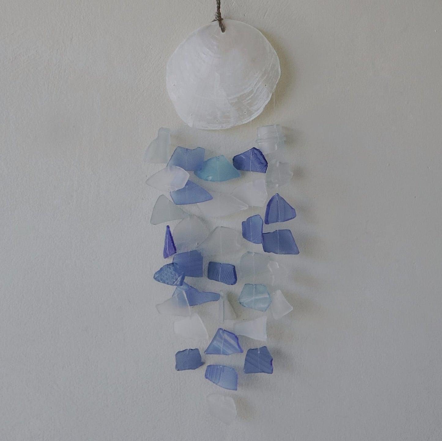 Recycled Glass Wind Chime - Copis & Glass Drop - Blue & White Glass - Luna Panther