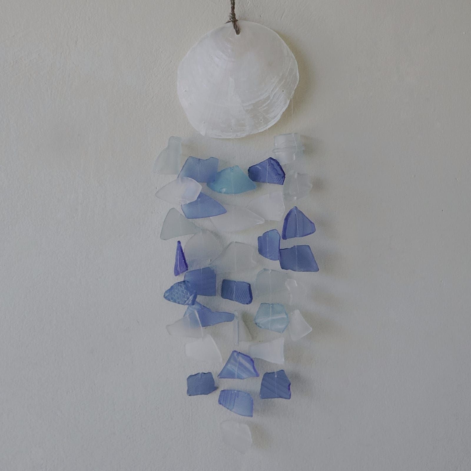 Recycled Glass Wind Chime - Copis & Glass Drop - Blue & White Glass - Luna Panther