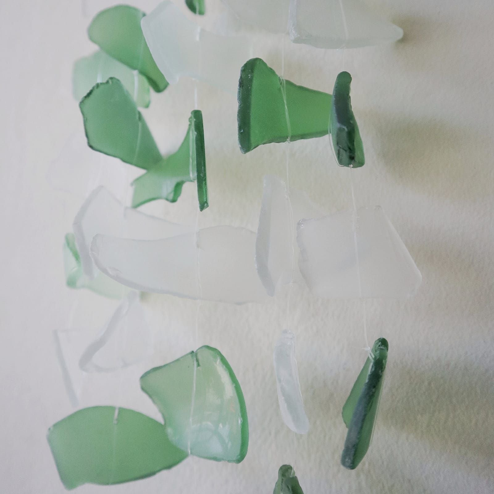 Recycled Glass Wind Chime - Copis & Glass Drop - Green & White Glass - Luna Panther