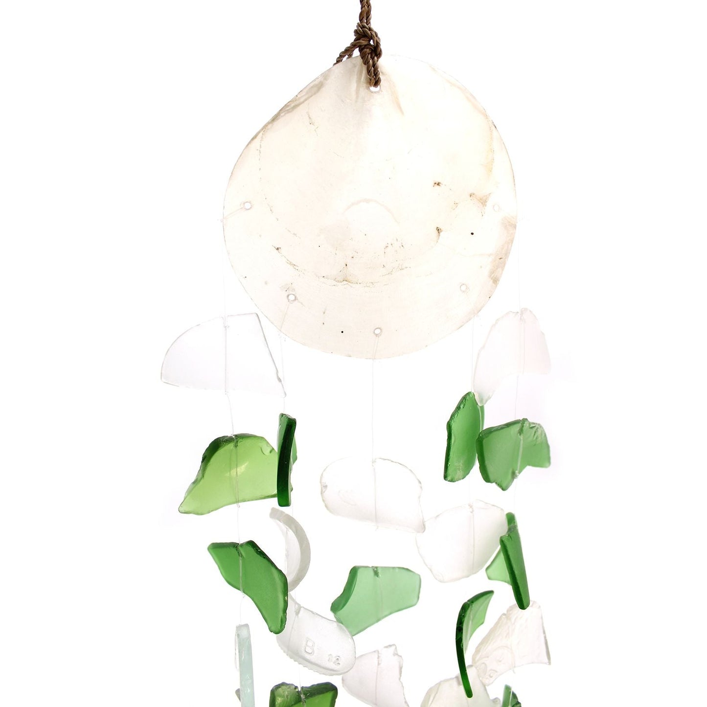 Recycled Glass Wind Chime - Copis & Glass Drop - Green & White Glass - Luna Panther