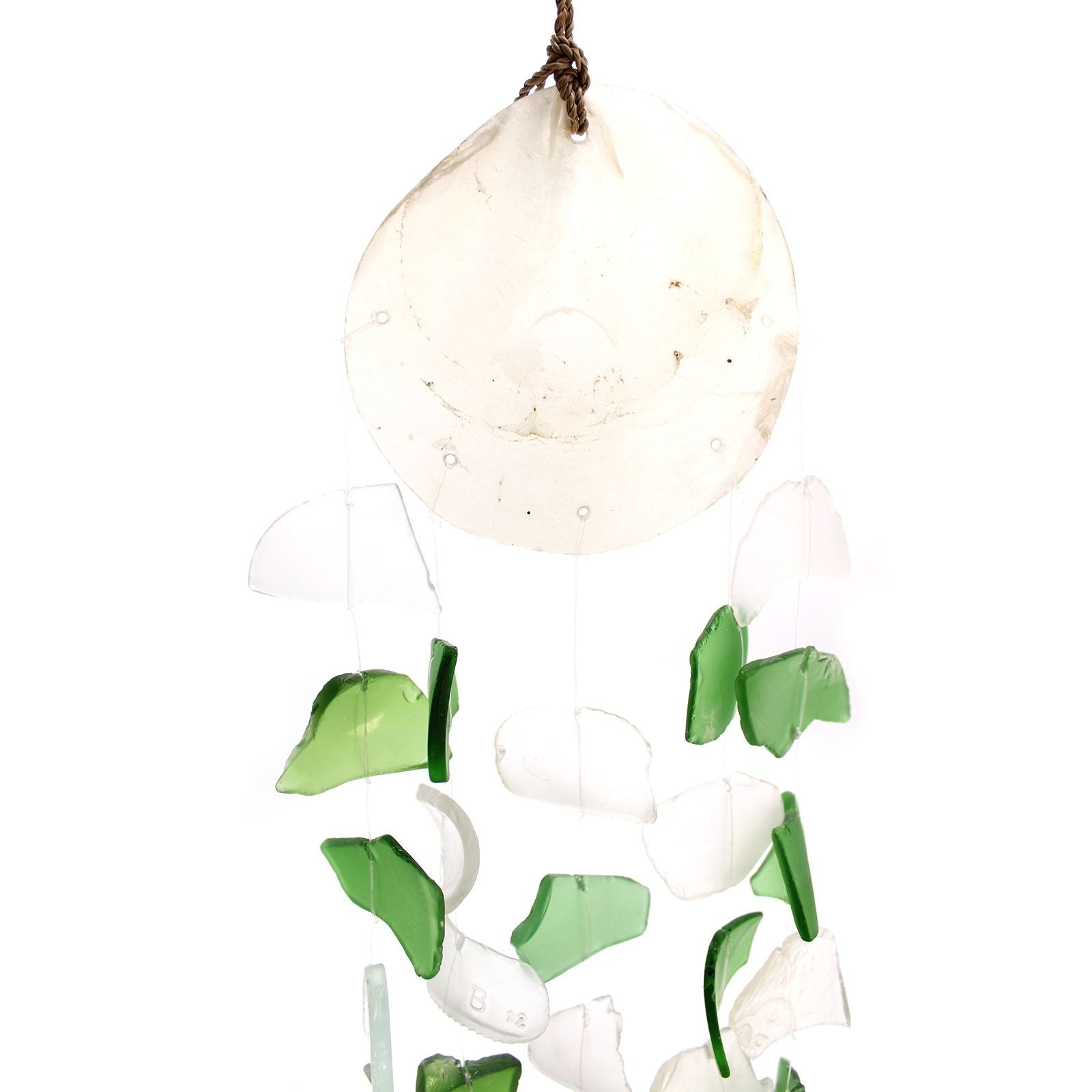 Recycled Glass Wind Chime - Copis & Glass Drop - Green & White Glass - Luna Panther