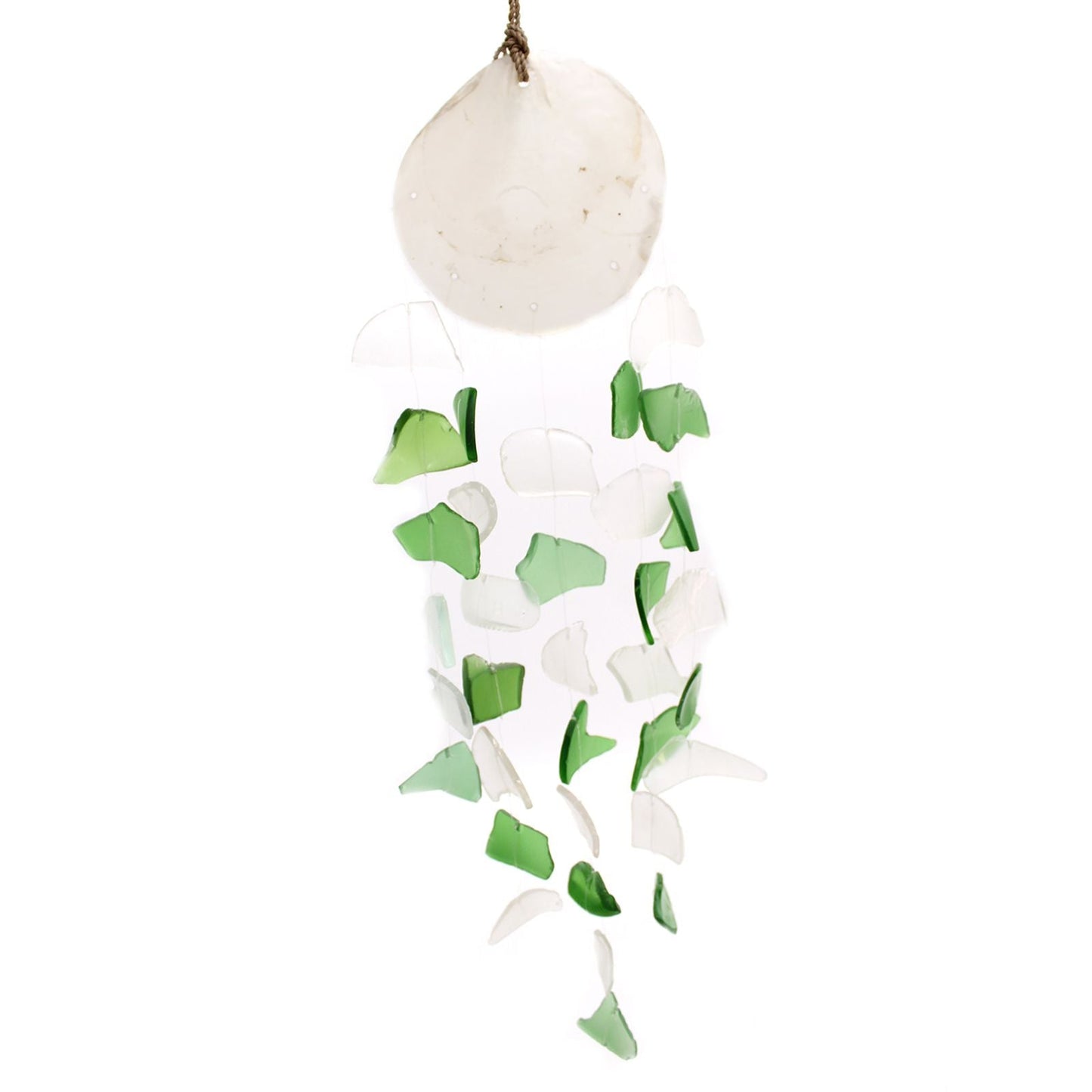 Recycled Glass Wind Chime - Copis & Glass Drop - Green & White Glass - Luna Panther