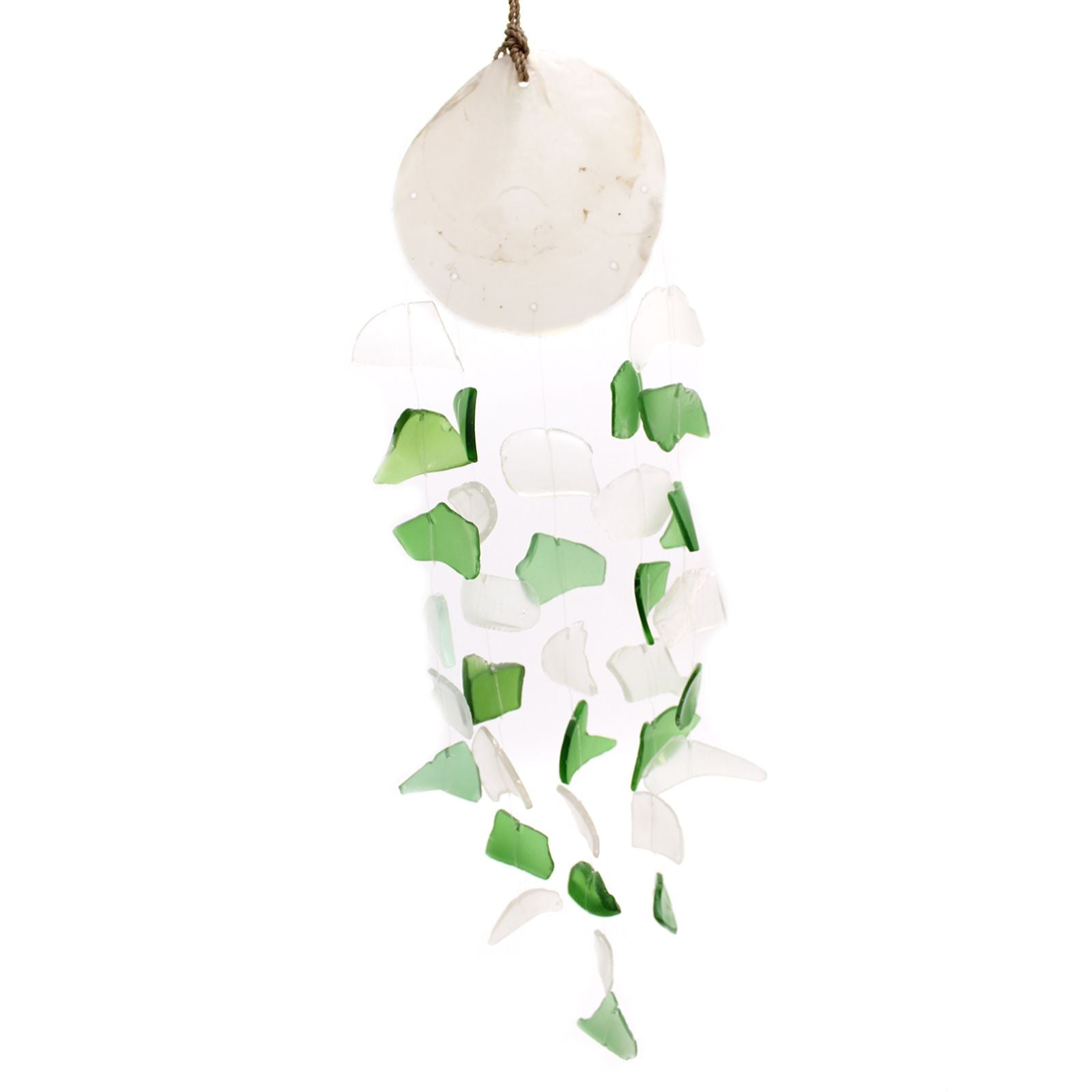 Recycled Glass Wind Chime - Copis & Glass Drop - Green & White Glass - Luna Panther