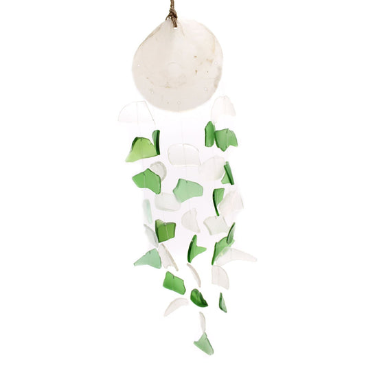 Recycled Glass Wind Chime - Copis & Glass Drop - Green & White Glass - Luna Panther