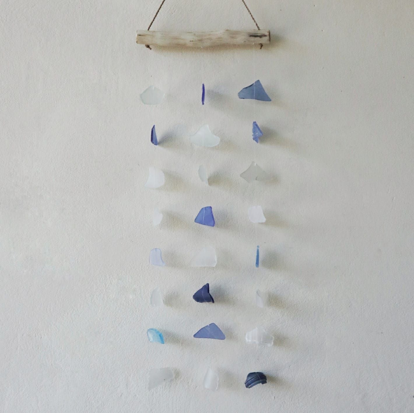 Recycled Glass Wind Chime - Three Drop - Blue & White - Luna Panther