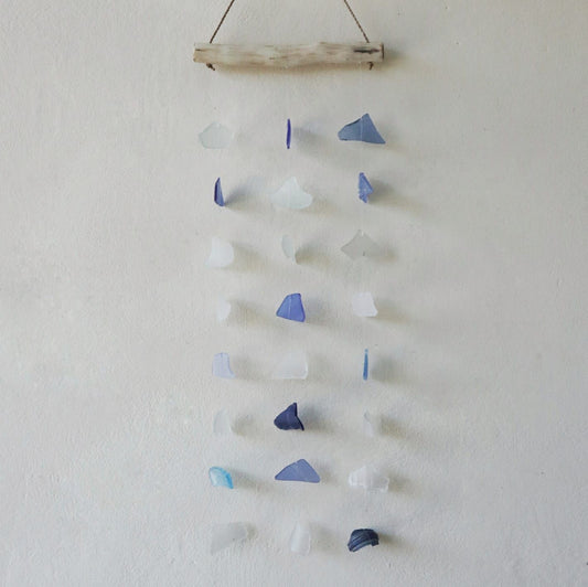 Recycled Glass Wind Chime - Three Drop - Blue & White - Luna Panther alternate view