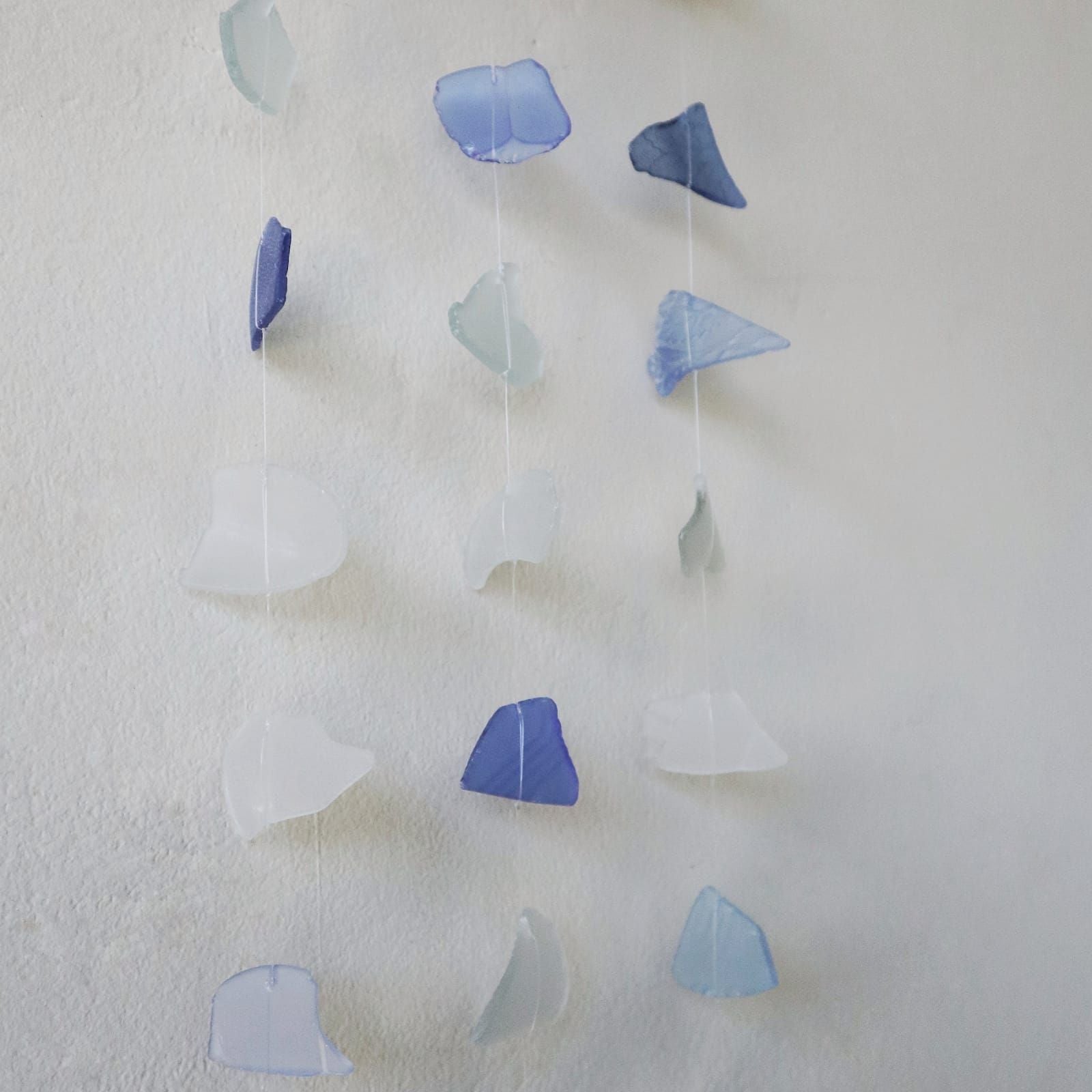Recycled Glass Wind Chime - Three Drop - Blue & White - Luna Panther