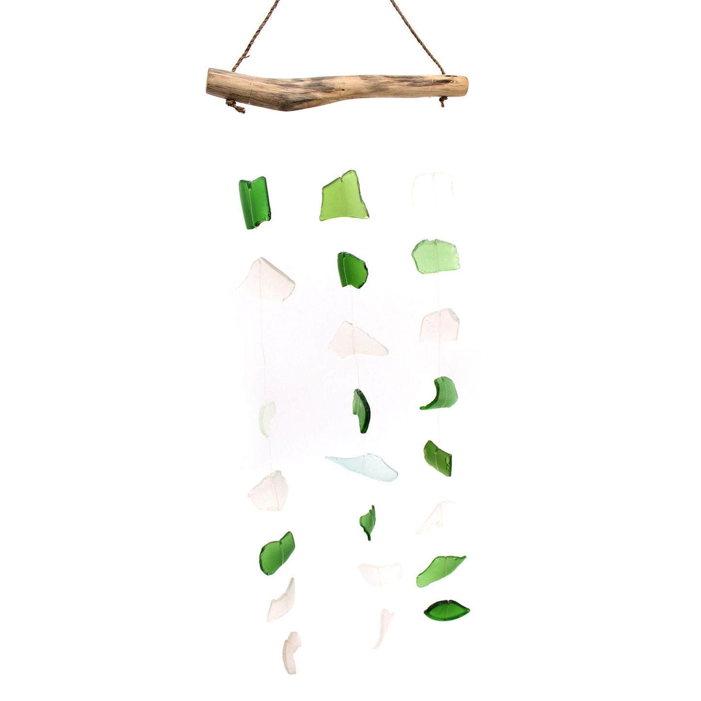 Recycled Glass Wind Chime - Three Drop - Green & White - Luna Panther