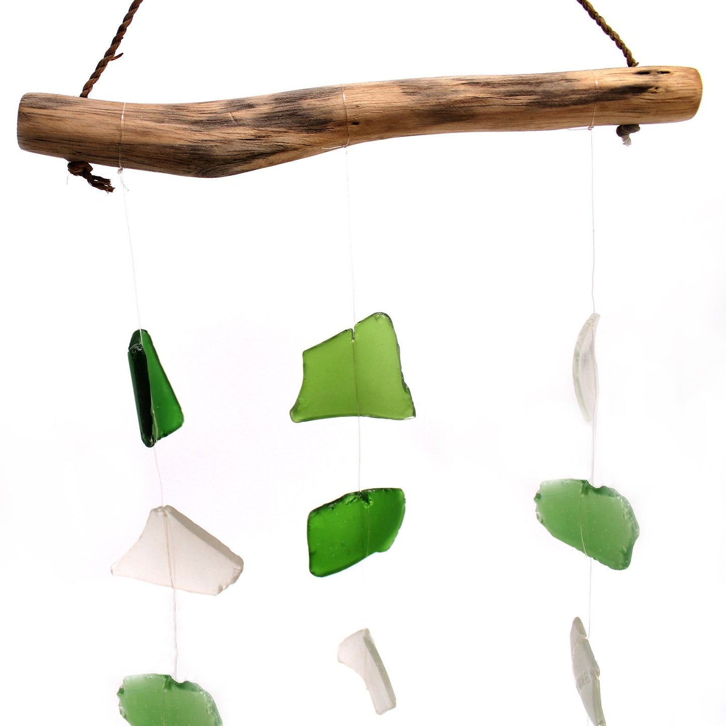 Recycled Glass Wind Chime - Three Drop - Green & White - Luna Panther