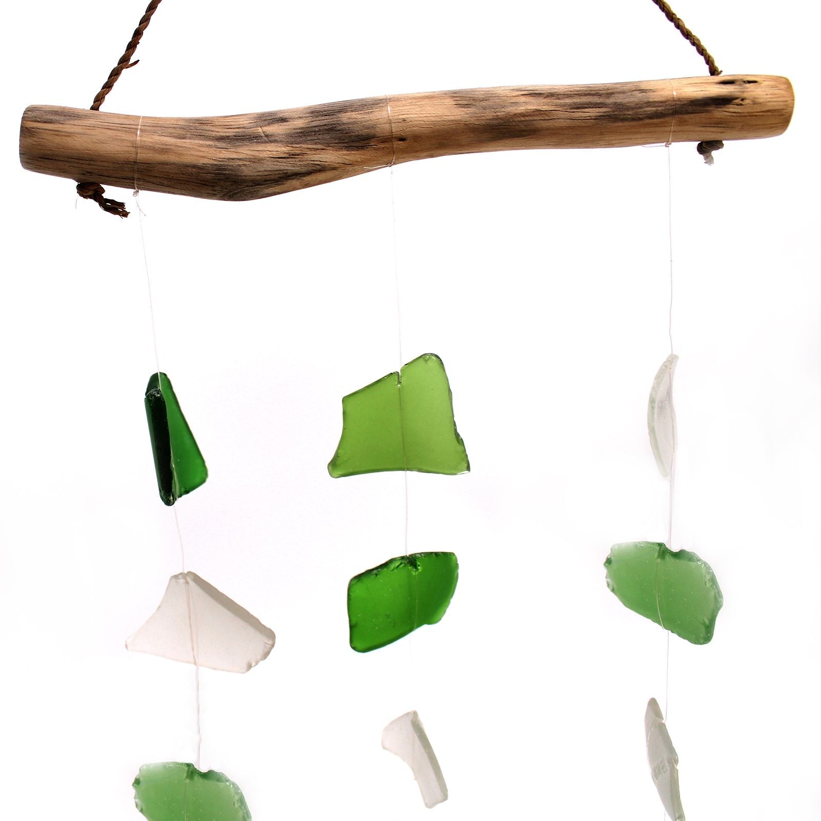 Recycled Glass Wind Chime - Three Drop - Green & White - Luna Panther