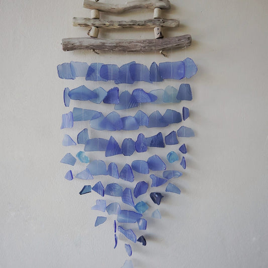 Recycled Glass Wind Chime - Three Stick - All Blues - Luna Panther alternate view
