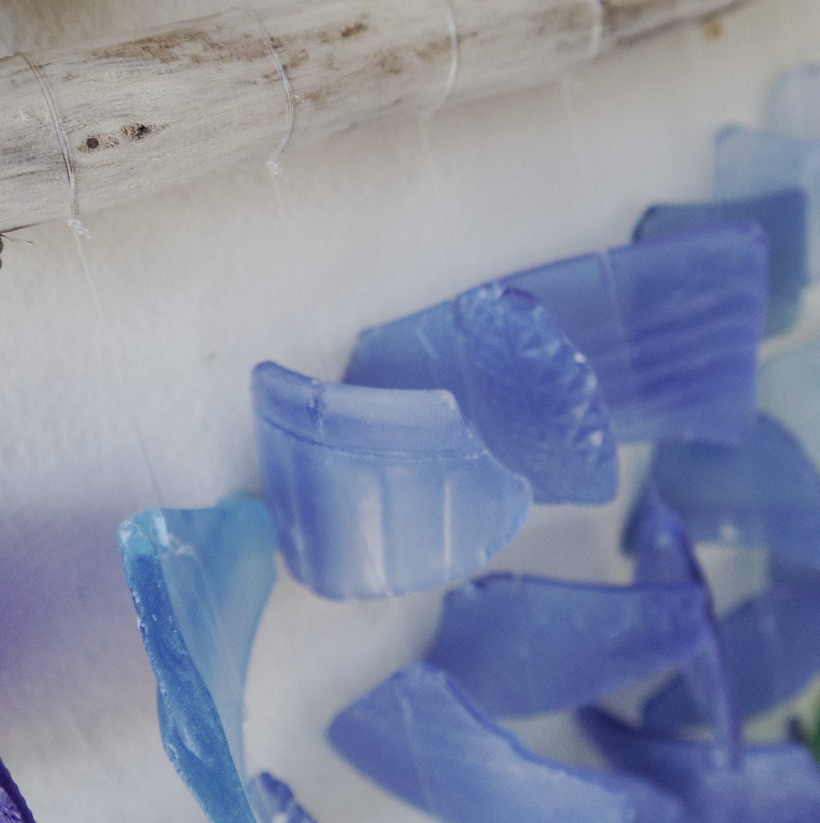 Recycled Glass Wind Chime - Three Stick - All Blues - Luna Panther