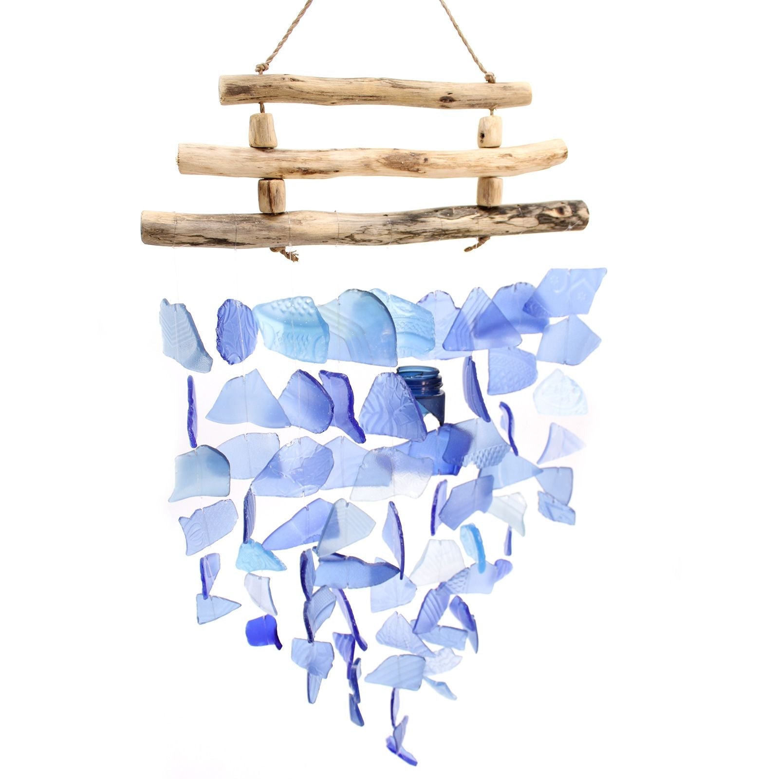 Recycled Glass Wind Chime - Three Stick - All Blues - Luna Panther