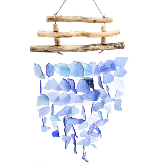 Recycled Glass Wind Chime - Three Stick - All Blues - Luna Panther