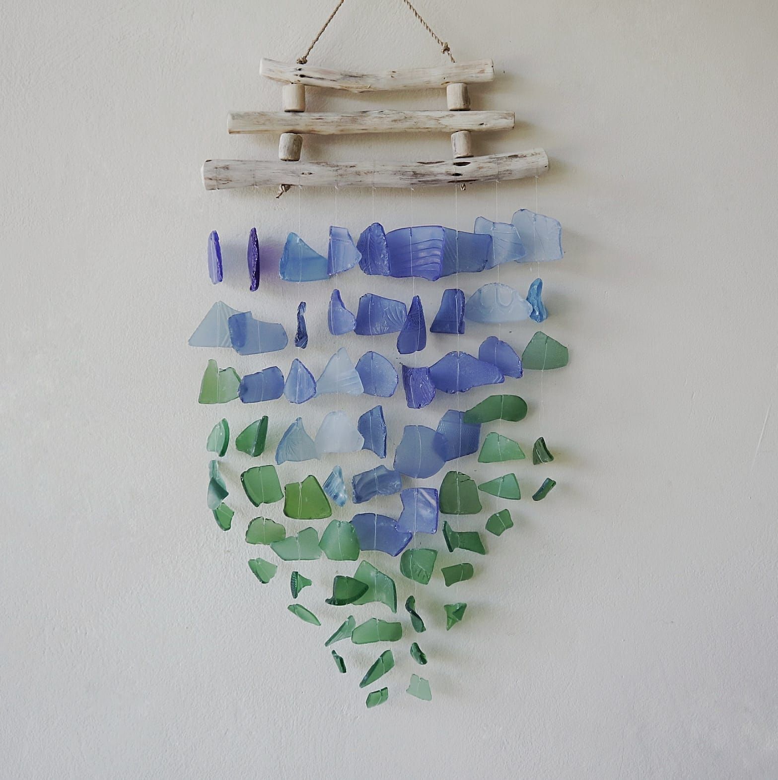 Recycled Glass Wind Chime - Three Stick - Blue & Green - Luna Panther