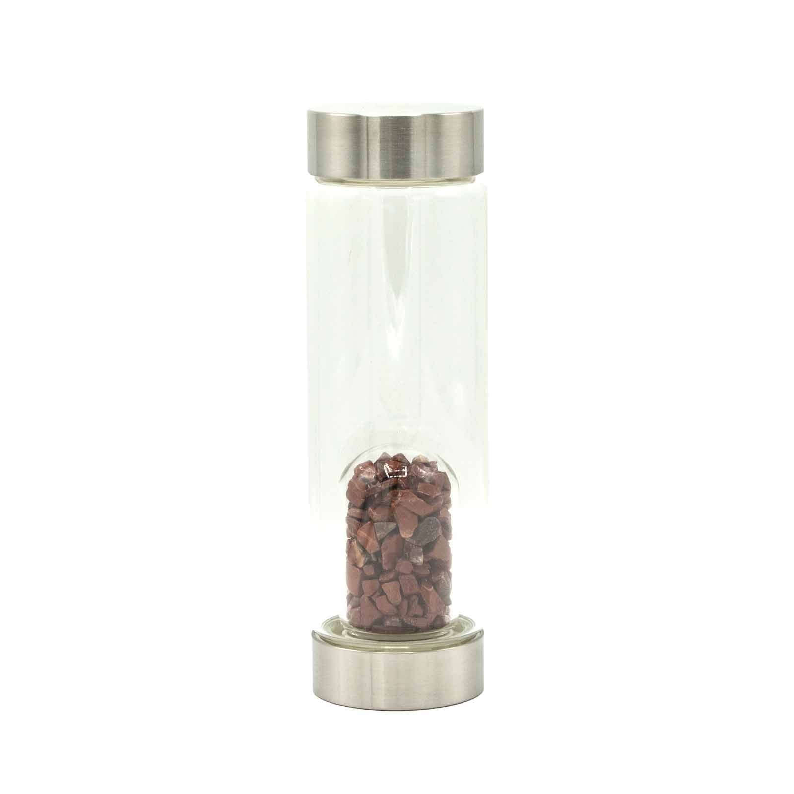 Red Jasper Chips Crystal Infused Glass Water Bottle 500ml - Luna Panther