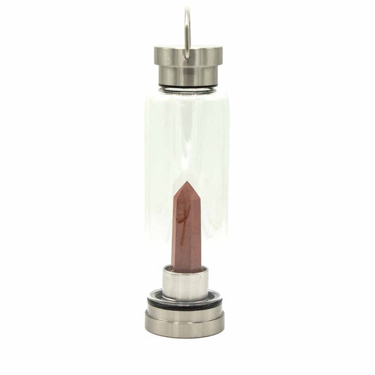 Red Jasper Obelisk Crystal Infused Glass Water Bottle 500ml - Luna Panther