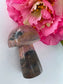 Polished Rhodonite Mushroom 120Grams featuring pink tone with black veining - Luna Panther