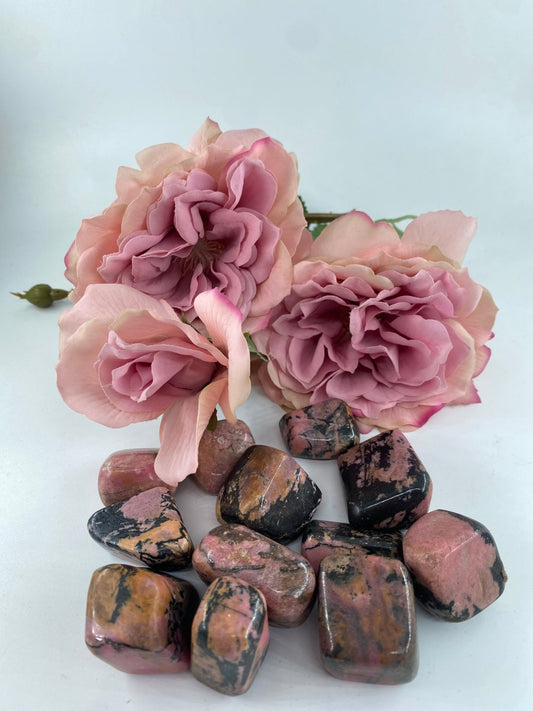 Polished Rhodonite - Tumble Stone featuring pink tone with black veining - Luna Panther
