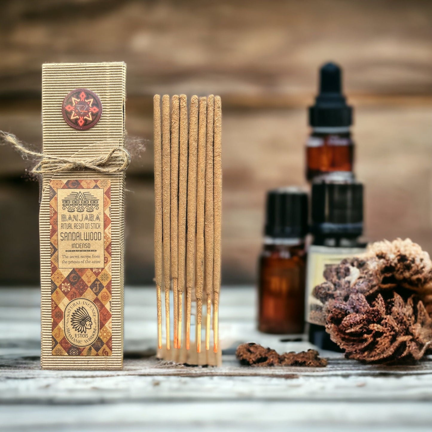 Polished Ritual Resin on Stick - Sandalwood featuring natural patterning and unique variations - Luna Panther