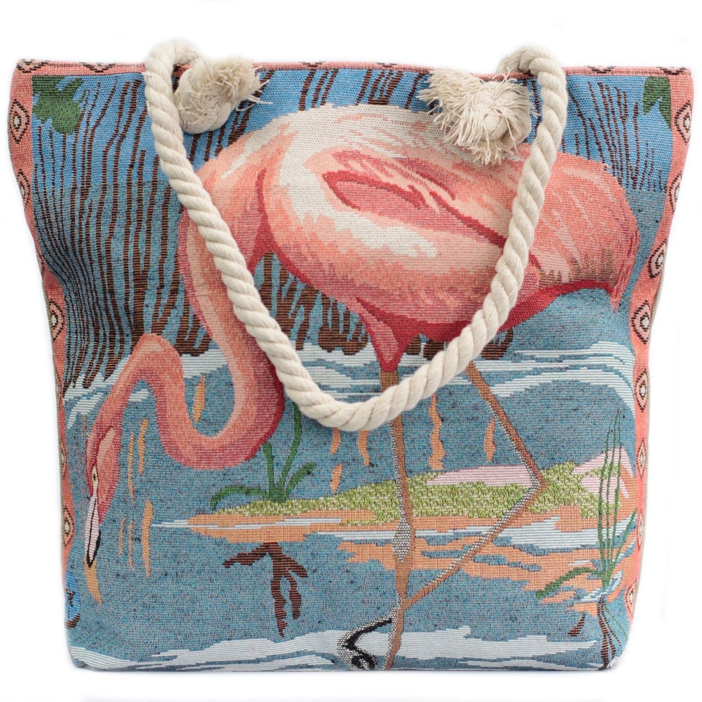 Polished Rope Handle Bag - Pink Flamingo featuring natural patterning and unique variations - Luna Panther