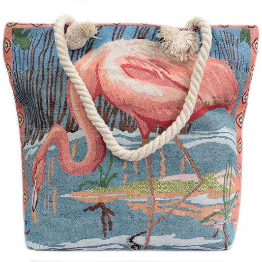 Polished Rope Handle Bag - Pink Flamingo featuring natural patterning and unique variations - Luna Panther