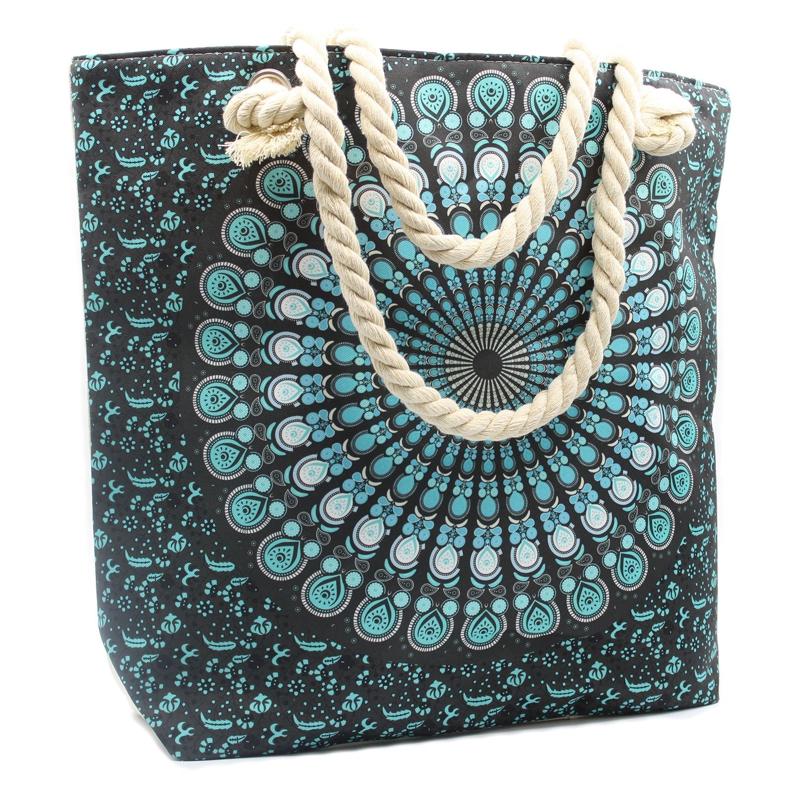 Polished Rope Handle Mandala Bag - Deep Blue featuring natural patterning and unique variations - Luna Panther