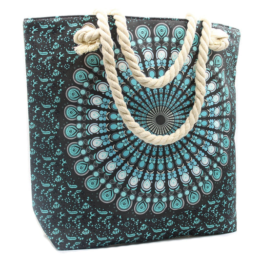 Polished Rope Handle Mandala Bag - Deep Blue featuring natural patterning and unique variations - Luna Panther