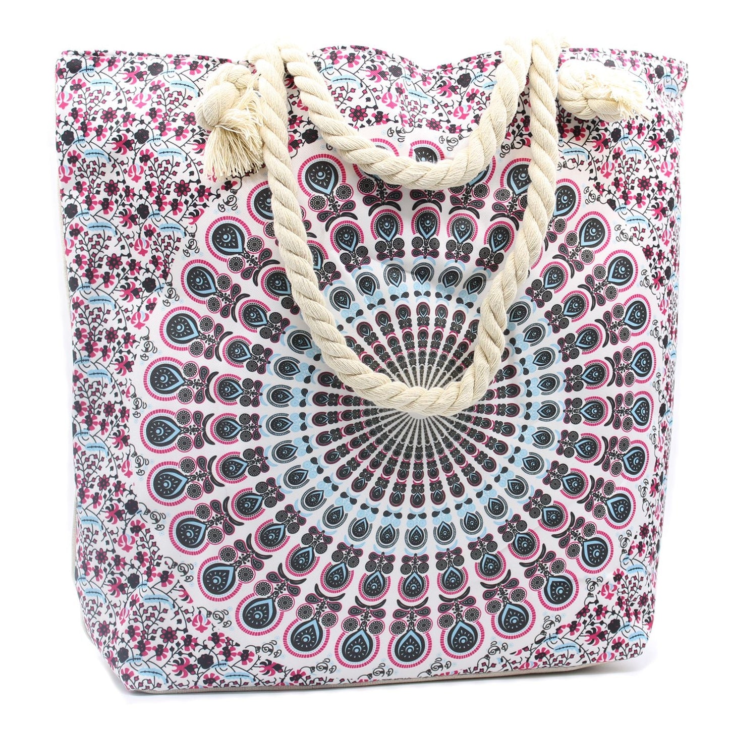 Polished Rope Handle Mandala Bag - Electric Blue featuring natural patterning and unique variations - Luna Panther