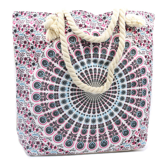 Polished Rope Handle Mandala Bag - Electric Blue featuring natural patterning and unique variations - Luna Panther