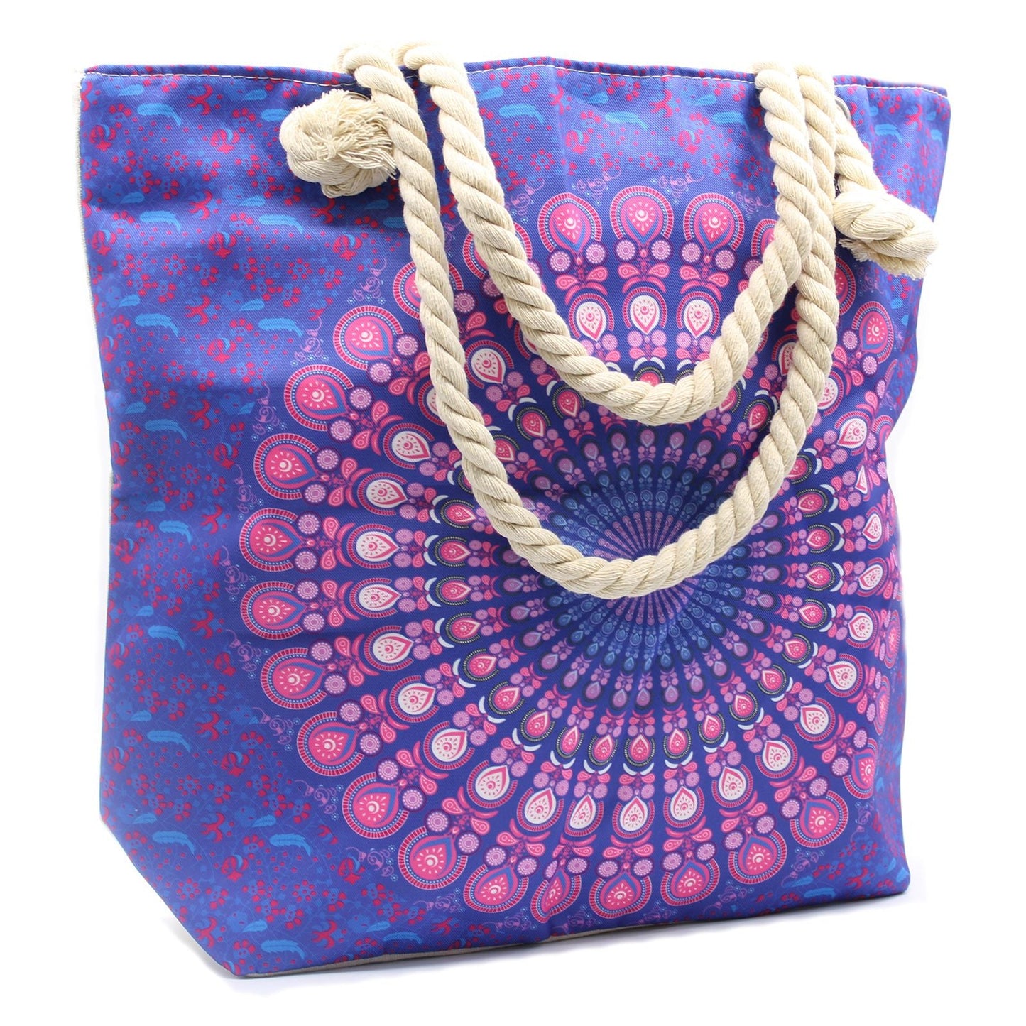 Polished Rope Handle Mandala Bag - Purple Blue featuring natural patterning and unique variations - Luna Panther