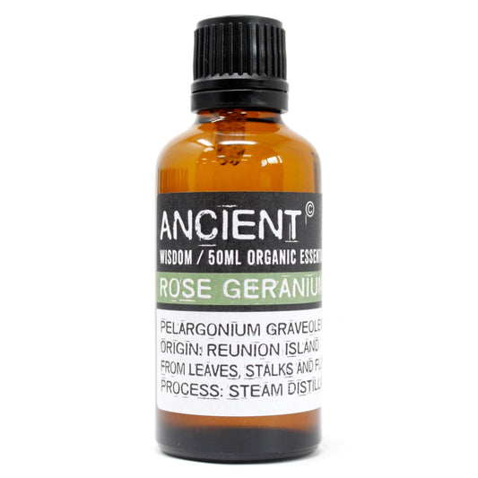 Polished Rose Geranium Organic Essential Oil 50ml featuring natural patterning and unique variations - Luna Panther