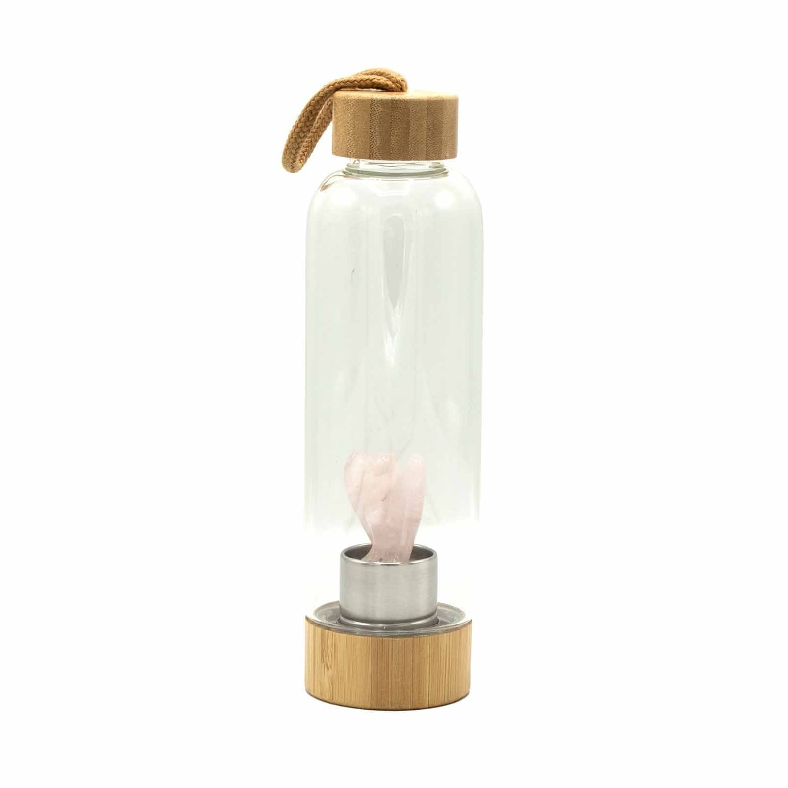 Rose Quartz Angel Crystal Infused Glass Water Bottle 500ml - Luna Panther