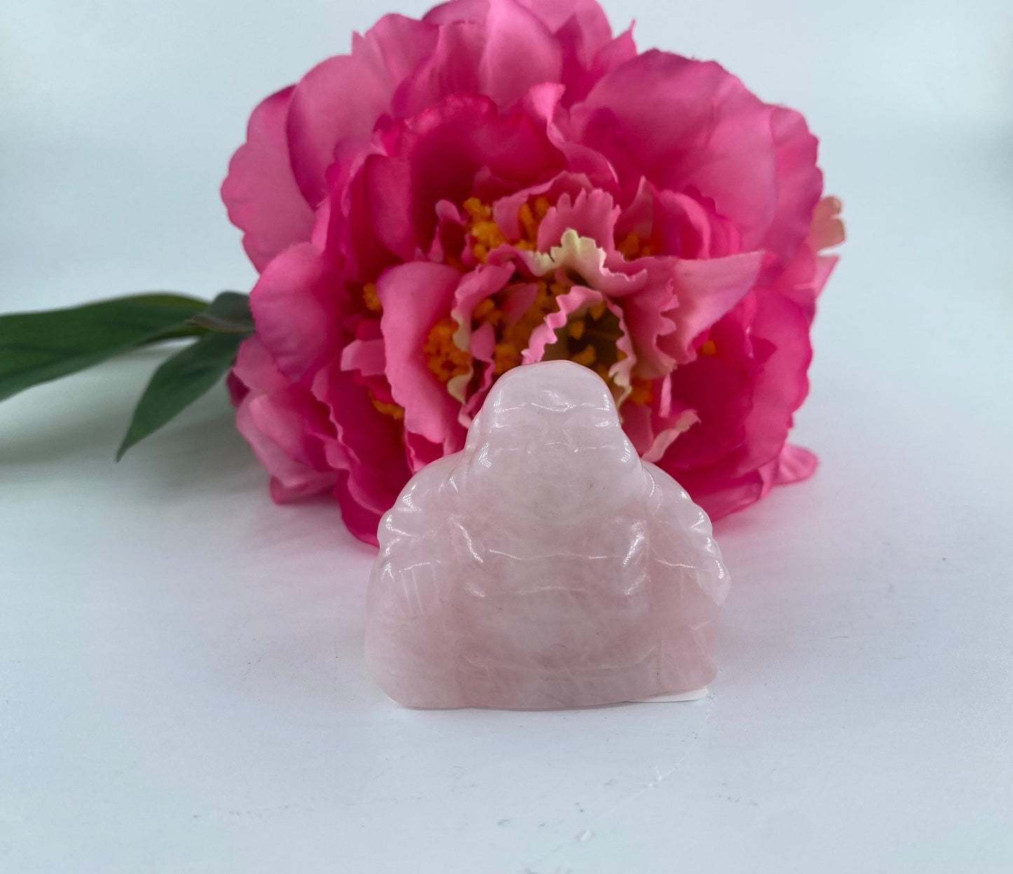 Polished Rose Quartz Buddha featuring soft pink tone and gentle translucence - Luna Panther