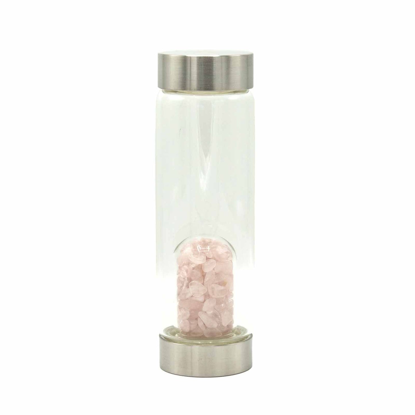 Rose Quartz Chips Crystal Infused Glass Water Bottle 500ml - Luna Panther