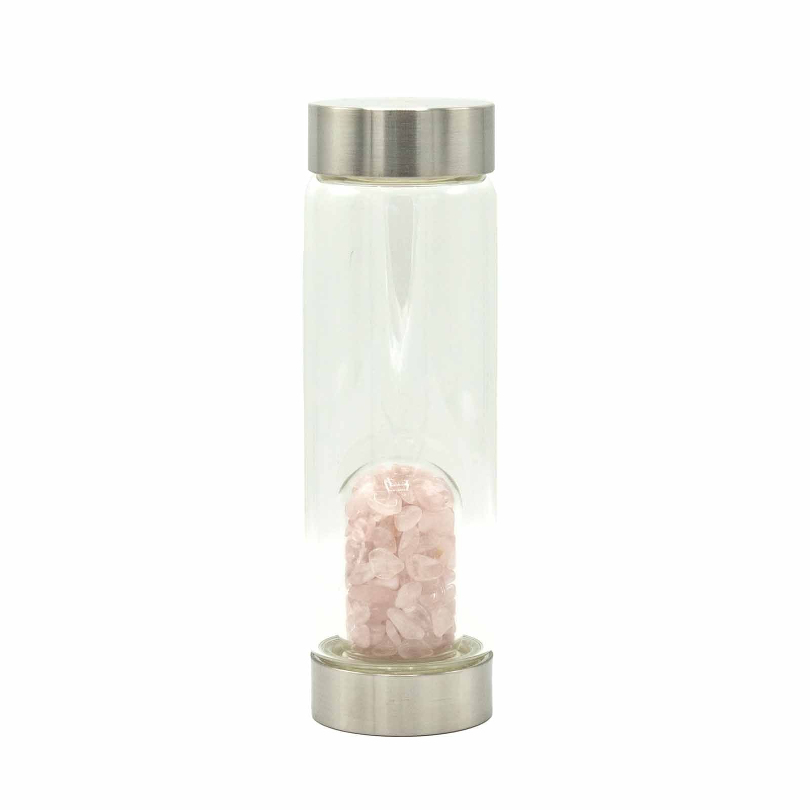 Rose Quartz Chips Crystal Infused Glass Water Bottle 500ml - Luna Panther