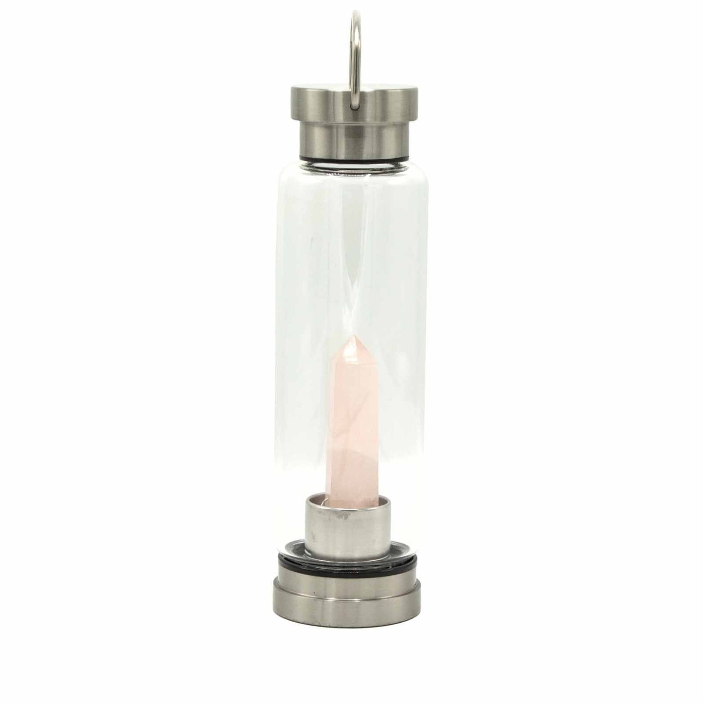 Rose Quartz Obelisk Crystal Infused Glass Water Bottle 500ml - Luna Panther