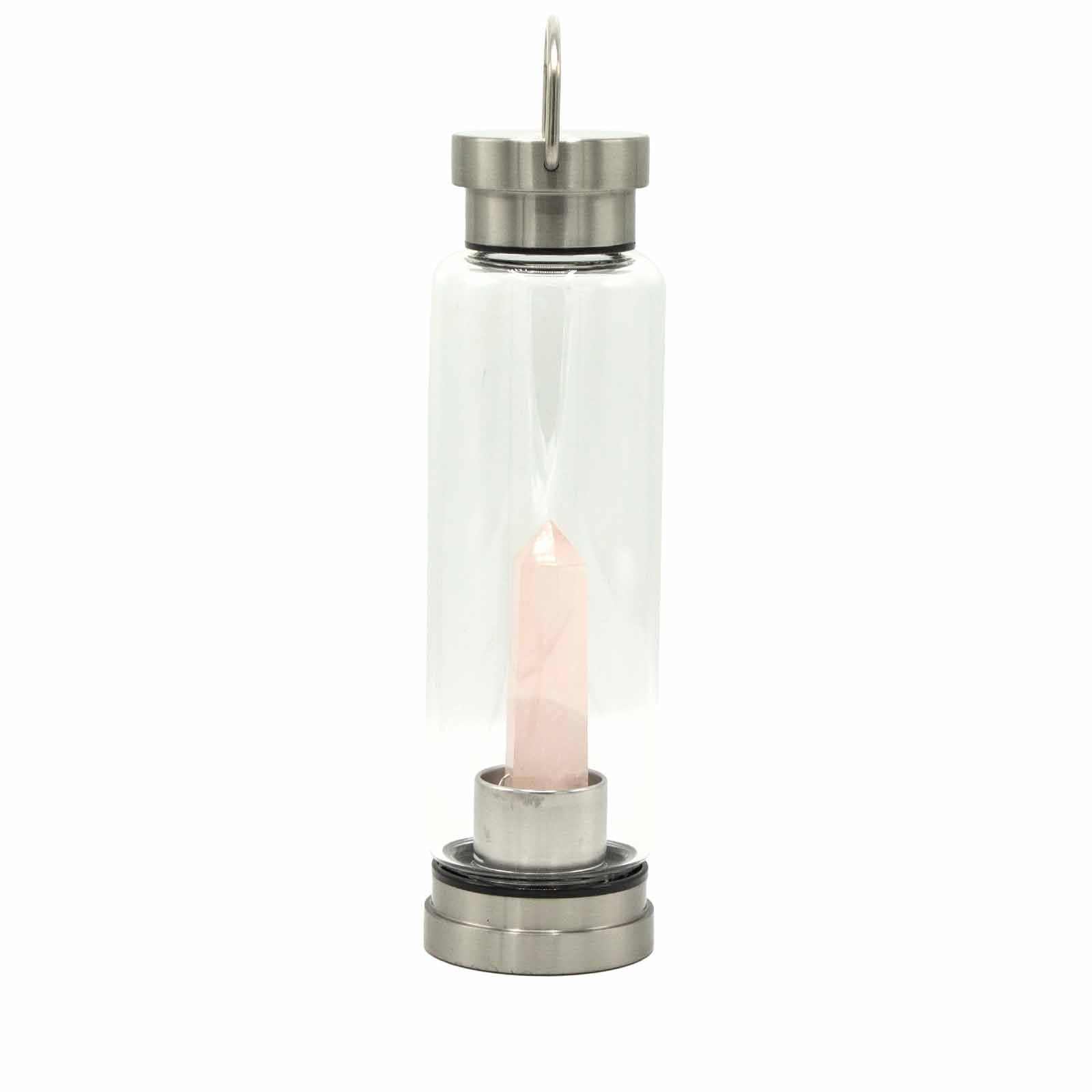 Rose Quartz Obelisk Crystal Infused Glass Water Bottle 500ml - Luna Panther