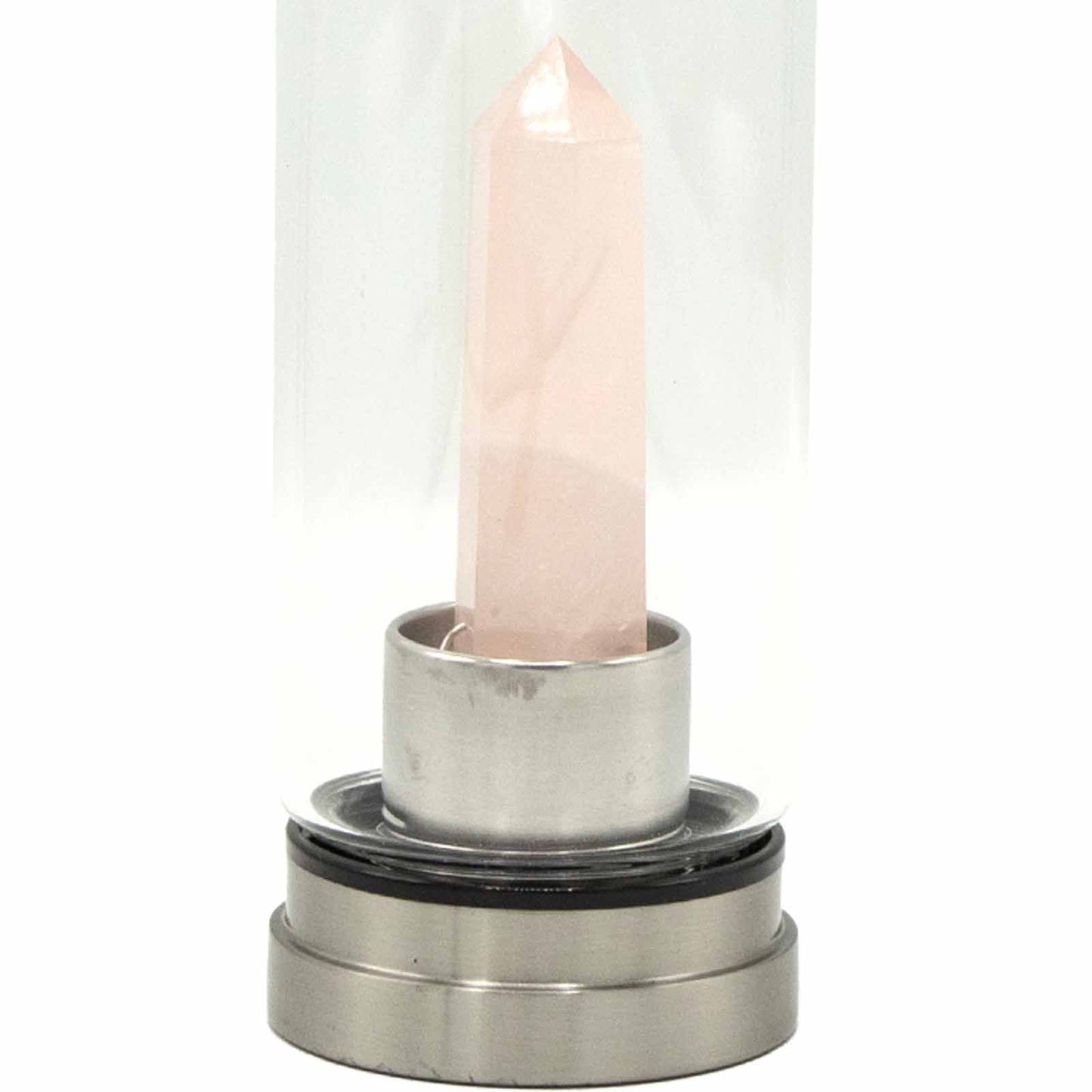 Rose Quartz Obelisk Crystal Infused Glass Water Bottle 500ml - Luna Panther