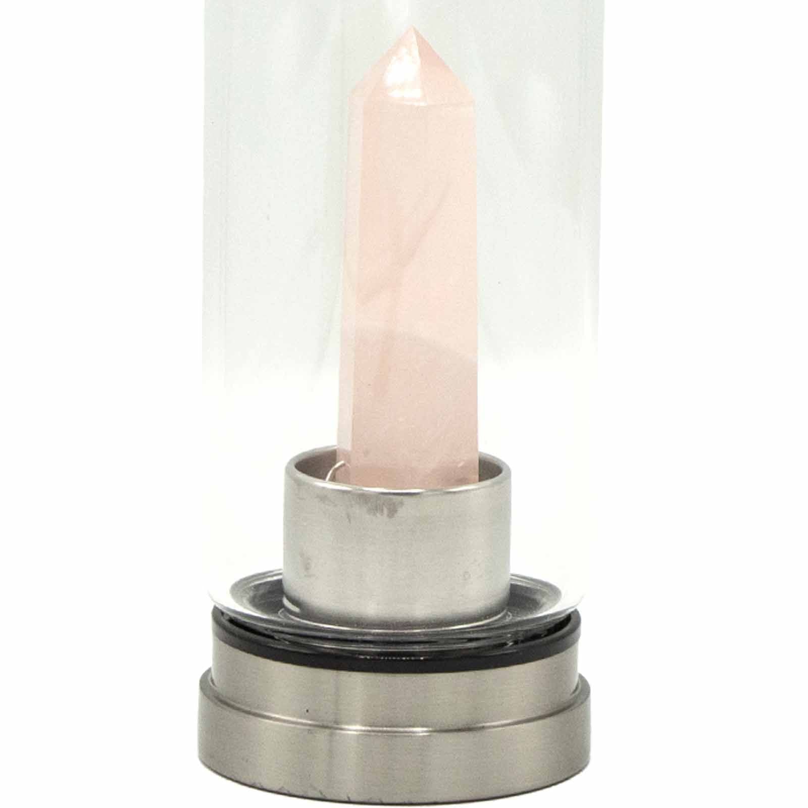 Rose Quartz Obelisk Crystal Infused Glass Water Bottle 500ml - Luna Panther