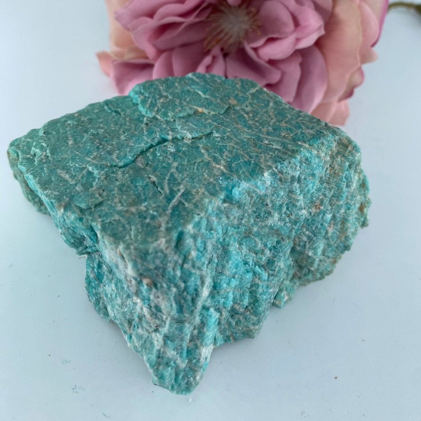 Natural Rough Amazonite 324 grams featuring aqua-green tone with silky sheen - Luna Panther