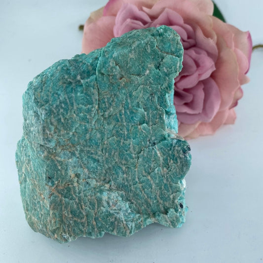 Natural Rough Amazonite 324 Grams featuring aqua-green tone with silky sheen - Luna Panther alternate view